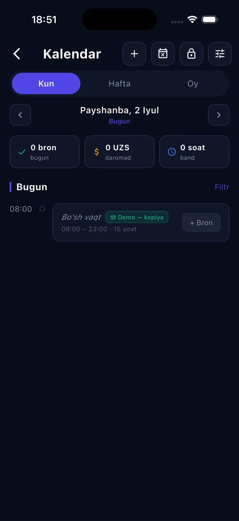 Playmatch B2B — bron kalendari ekrani