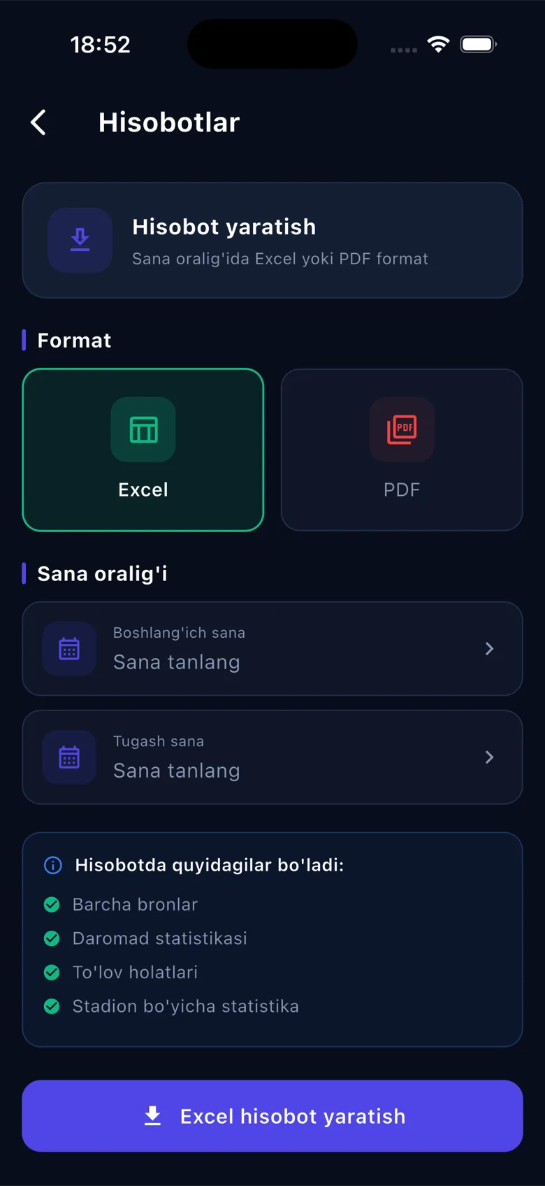 Playmatch B2B — moliya va hisobot ekrani